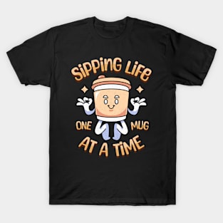 Sipping Life Funny Kawaii Coffee T-Shirt